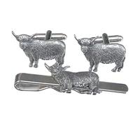Set regalo con gemelli e fermacravatta a forma di mucca Highland