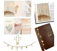 Set regalo con inserti biblici per diari delle Scritture, 6 pezzi in pergamena traslucida sovrapposizione di pagine, catena con ciondoli a forma di Bibbia, portapenne con ciondoli, accessori per lo