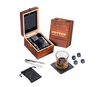 Set regalo con pietre da whisky e vetro, 4 pietre da whisky refrigeranti + bicchiere da whisky + sottobicchieri in ardesia per whisky, scozzese e borbono, regalo per Natale