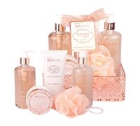 Set regalo cosmetici bagno Sandalo IDC Institute 5 pezzi con cestino rame