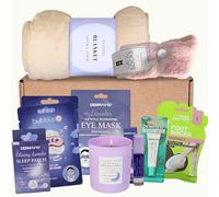 Set regalo da 10 pezzi premium per spa da donna, cerotto per dormire alla lavanda, pacchetto piedi, maschera per gli occhi, roll-on, olio per labbra, maschere per il viso, candela, calzini e coperta