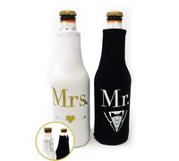 Set regalo da 2 bustine refrigeranti per bottiglie di birra Mr. & Mrs., bianco e nero - perfette per matrimoni, addio al nubilato, feste di fidan