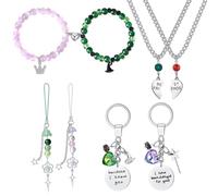 Set regalo da 8 pezzi di ispirazione malvagia Best Friends - Portachiavi Elphaba & Glinda, bracciali abbinati, collane e ciondoli a forma di cuore, accessori per coppie BFF, ideali per Natale e