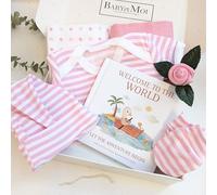 Set regalo da 8 pezzi per neonata e libro dei ricordi, essenziale per baby shower e regali per i nuovi genitori, 0-3 mesi ragazza rosa gilet calzini cappello guanti Welcome to The World Story Book