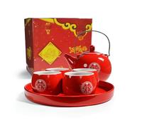 Set regalo da tè cinese Servizio di porcellana Teiera 4 tazze vassoio per adulti, uomini, donne, cerimonia del tè, festa di nozze, decorazione per la casa (doppia felicità)