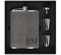 Set regalo da uomo con fiaschetta in acciaio inox 304, da 237 ml, per whisky e alcol, personalizzabile con iniziali, per matrimoni, sposo, Natale, compleanno (grigio)