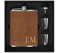 Set regalo da uomo con fiaschetta personalizzata in acciaio inox 304, da 237 ml, per whisky e alcol, con incisione personalizzata con iniziali, per matrimoni, sposo, Natale, compleanno (marrone)