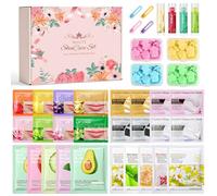Set regalo di 38 maschere viso in tessuto per donne, set di maschere viso con cuscinetti per gli occhi, balsamo labbra, maschera labbra, saponette, fermaglio per capelli, set di bellezza per ragazze
