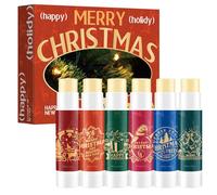 Set regalo di 6 balsami per labbra natalizi, con aromi di frutta, idratanti, per labbra secche e screpolate, per la cura delle labbra, per donne e uomini, idea regalo (A)