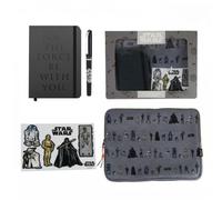 Set Regalo di cancelleria Star Wars Unisex, Custodia per Computer Portatile Grigia con Cerniera e Maniglie Arancioni, taccuino Nero May The Force Be with You e Penna, Licenza Ufficiale
