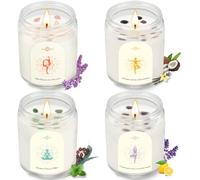 Set Regalo di Candele Profumate in Cera di Soia Naturale - 4 Barattoli di Vetro con Profumi di Cocco, Limone, Lillà, Eucalipto, Senza Fumo, Durata di Combustione di 45-50 Ore