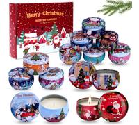 Set Regalo di Candele Profumate Natalizie - 12 Candele per Aromaterapia da 85 g in Cera di Soia - Portatili da Viaggio in Barattolo di Latta - Idea Regalo per Donne e Mamma