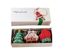 Set regalo di candele profumate natalizie, 6 design unici con diverse fragranze, candele fatte a mano in cera di soia con vassoio in legno, scatola regalo decorativa per le vacanze per casa e feste (n