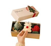 Set regalo di candele profumate natalizie, 6 design unici con diverse fragranze, candele fatte a mano in cera di soia con vassoio in legno, scatola regalo decorativa per le vacanze per la casa e le