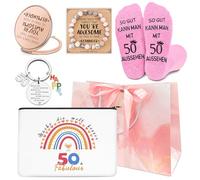 Set regalo di compleanno per ragazze per donne con borsa per trucco, calze da donna, specchio cosmetico, bracciale, borsa regalo e portachiavi, 50 anni, Elegante