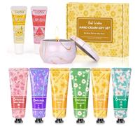 Set regalo di crema per le mani, confezione da 6 mini creme per le mani, regalo di ringraziamento, per mani e piedi, crema idratante per mani molto secche, con balsamo per labbra e candela