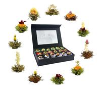 Set regalo di fiori di tè - tè bianco, nero e verde - in una nobile scatola magnetica con finestra e goffratura argento 18 x Tè bianco, verde e nero