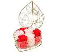 Set regalo di sapone rosa, 6 fiori, confezione regalo a forma di cuore, contenitore di sapone da bagno, decorazione interna floreale creativa, San Valentino, festa della mamma, per le amiche (D)