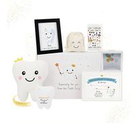 Set regalo fatina dei denti per il primo dente perduto - cuscino, salvadanaio, certificato, porta denti, scatola dei ricordi, adesivi e cornice - Kit fatina dei denti per ragazzi e ragazze