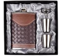 Set regalo fiaschetta da uomo con fiaschetta in pelle da 226.8 g, set di fiaschetta in acciaio inox 304, con bicchierini a imbuto, bel regalo per whisky, rum, pelle a righe, colore: nero