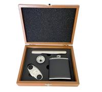 Set regalo fiaschetta da uomo, in acciaio inox, con imbuto, taglierina e custodia, in elegante scatola di legno, perfetta per gli amanti del whisky, testimoni dello sposo, regali e occasioni speciali
