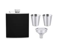 Set regalo fiaschetta per uomo, fiaschetta in acciaio inossidabile a prova di perdite in pelle nera con imbuto e 2 bicchierini per matrimonio regalo di compleanno(6oz)