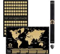 Set Regalo Grande 2 in 1 - Mappa del Mondo e Poster da Grattare Top 100 luoghi da Visitare nel Mondo - Cartina dei Migliori Luoghi in Cui Sono Stato - Scratch off World Map and Poster Place Youve Been