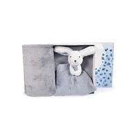 Set Regalo Felice Coniglietto Plaid e DouDou Blu-Grigio