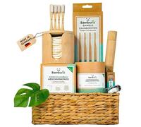 Set regalo in bambù: set sostenibile con 15 dischetti di cotone lavabili, 18 dischetti di cotone lavabili con scatola di bambù, 1 filo interdentale vegano, 1 spazzolino di ricambio in bambù e 1