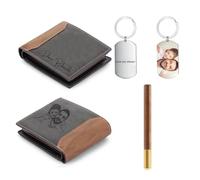 Set Regalo in pelle 3 in 1 per Uomo con Bellissima Confezione Regalo Portafoglio Personalizzato Portachiavi Personalizzato Penna con Firma, Confezione Regalo per Papà Fidanzato di San Valentino