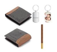 Set Regalo in pelle 3 in 1 per Uomo con Bellissima Confezione Regalo Portafoglio Personalizzato Portachiavi Personalizzato Penna con Firma, Confezione Regalo per Papà Fidanzato di San Valentino