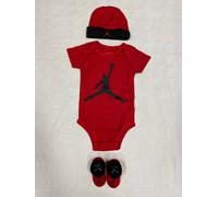 Set Regalo Jordan Bambino 3 Pezzi Body +Cappello +Pantofole 6-12 Mese Rosso/