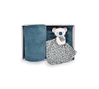Doudou et Compagnie - Coperta in pile da bambino morbida con il suo peluche Koala - Collezione YOCA LE KOALA - Blu - 100 x 70 cm - Confezione regalo per la nascita di bambine e ragazzi - DC3977