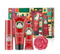Set Regalo Natale Donna, 4 Pezzi Cura Corpo Donna Set Regalo, include Creme Corpo, Crema Mani Natalizie, Body Mist, Saponette, Nutriente in Profondità, può Essere Usato Come Regalo