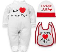 Set Regalo Neonato "Io amo il mio papà" - Cappello, Bavetta e Tutina caldo cotone 9 mesi
