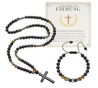 Set regalo per bambini, con occhio di tigre, ciondolo a forma di croce, biglietto di auguri e biglietto regalo, per adolescenti/ragazzi, regalo per comunione, laurea, compleanno, con scatola