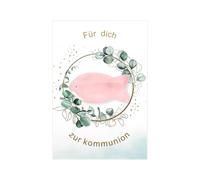 Set regalo per comunione, per ragazze e ragazzi, 1 biglietto per battesimo, comunione, 1 pezzo di gemma pesce/croce, 1 sacchetto regalo in tulle bianco per cresima piccolo regalo (pesce rosa)