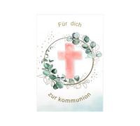 Set regalo per comunione, per ragazze e ragazzi, 1 biglietto per battesimo, comunione, 1 pezzo di gemma pesce/croce, 1 sacchetto regalo in tulle bianco per cresima piccolo regalo (croce rosa)