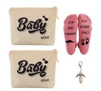Set regalo per donne incinte, 4 pezzi, borsa cosmetica con cerniera, calzini, portachiavi, Colore: rosa., moderno