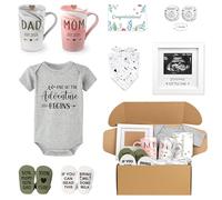 Set regalo per i nuovi genitori Est 2025, annuncio di gravidanza, regali per coppie, prima volta, cestino per la mamma per baby shower, tazze per mamma e papà, moneta decisionale, cornice ad