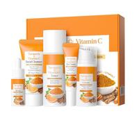 Set regalo per la cura della pelle da donna, alla curcuma, alla vitamina C, kit da viaggio da 5 pezzi con detergente, toner, siero, crema per gli occhi, crema per il viso, kit da viaggio per donne e