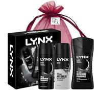 Set regalo per la cura della pelle da uomo con Lynx Black Trio, set regalo per uomo: bagnoschiuma, spray per il corpo e anti-traspirante con sacchetto regalo Deluxio Gifts