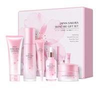 Set regalo per la cura della pelle dei fiori di ciliegio, per ragazze e donne, 5 pezzi, kit idratante e per la pulizia della pelle, kit di routine con detergente, toner, siero, crema per gli occhi,