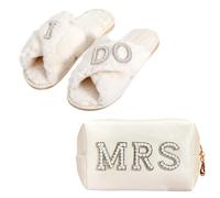 Set regalo per la futura sposa con borsa per il trucco, pantofole, regali di nozze per addio al nubilato, pantofole da sposa per matrimonio, colore bianco morbido