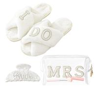 Set regalo per la futura sposa, regalo per addio al nubilato, pantofole da sposa, accappatoio da sposa artiglio per capelli borsa per il trucco della signora signora borsa cosmetica, Pantofole+Borsa