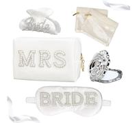 Set regalo per la futura sposa, scatola regalo da sposa con borsa per il trucco con perle, specchio compatto, 2 sacchetti per gioielli, clip per capelli, maschera per gli occhi, regalo di nozze