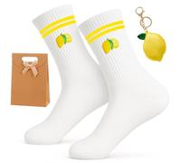 Set regalo per le donne - Calzini al limone (Eu36-44) con portachiavi e sacchetti regalo - Calzini divertenti in cotone, Happy Socks, decorazione limone, regali divertenti
