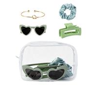 Set regalo per proposta di damigella d'onore, borsa da toilette trasparente, occhiali da sole a cuore, elastici per capelli, clip e bracciali, idee regalo per damigella d'onore per la festa di nozze