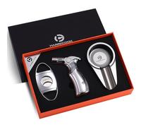 Set regalo per sigari classici Set da 3 pezzi, accendino a torcia a butano, tagliasigari a doppia lama e posacenere per sigari portatile (carburante non incluso) (Color : Silver3)