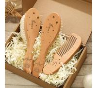 Set Regalo Personalizzato Con Spazzola E Pettine Per Neonati, Nome E Motivo Personalizzabili, Pettine In Legno E Spazzole Con Setole Morbide In Capra, Spazzola Per Crosta Lattea(Style 1)